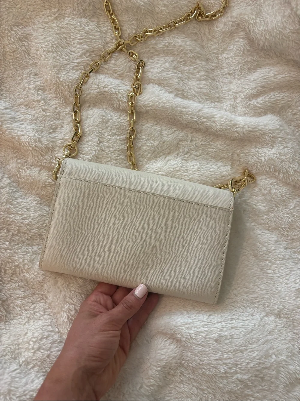 Tory Burch Ivory Leather Crossbody with Gold Chain Strap
